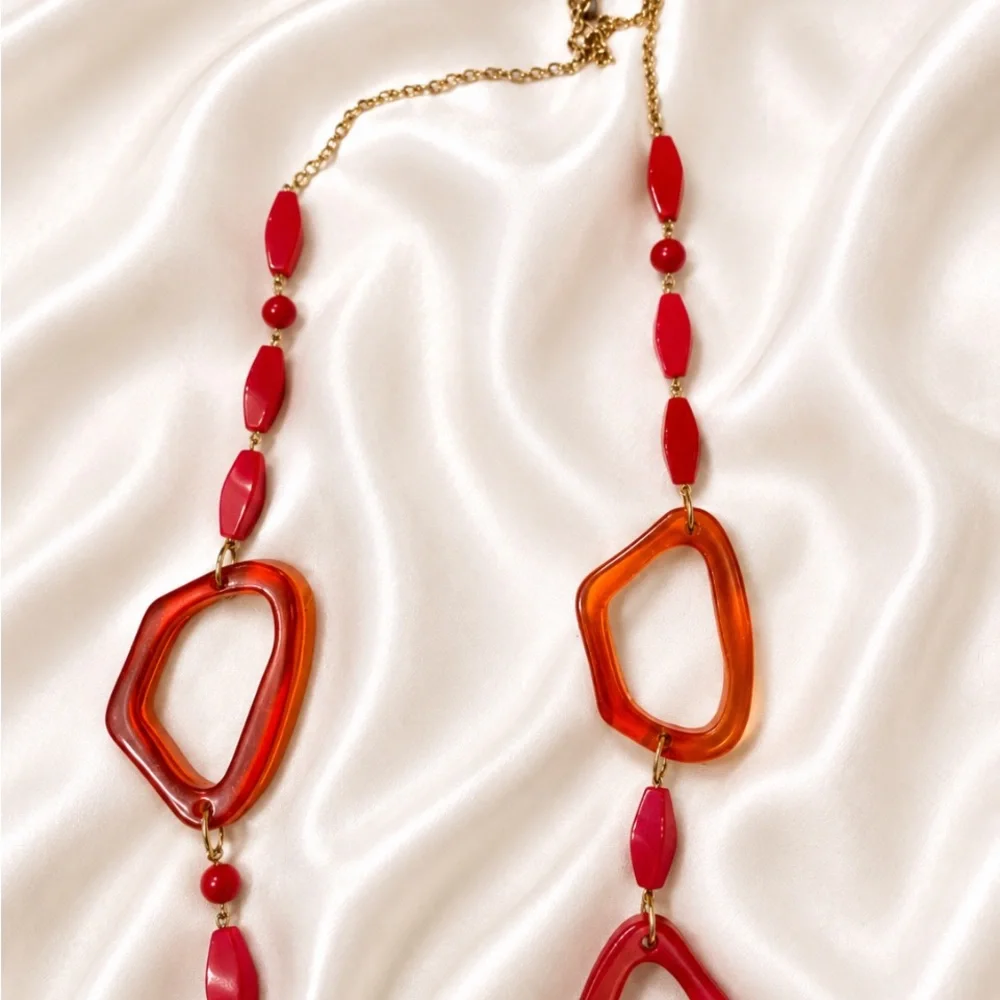 Red & Orange Geometric Bead Necklace